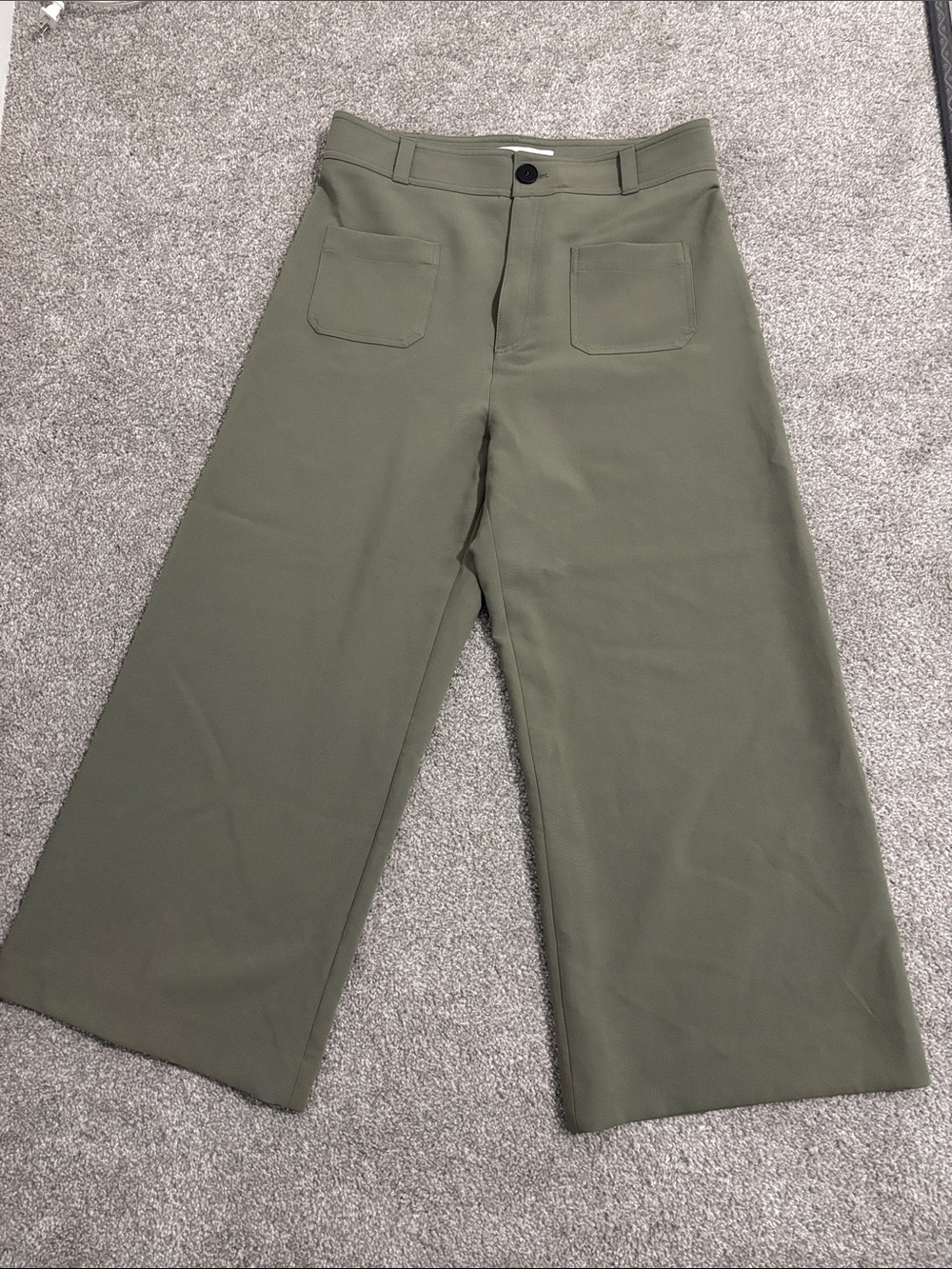 Zara Wide Leg Olive Green Front Pocket Pants Size L